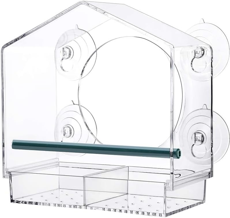 VISIOGEAR Clear View Window Bird Feeder with Strong Suction Cups, Acrylic Transparent Outdoor Wild Bird Seed Feeder and Décor, 2 Cup Capacity, Clear - Image 2