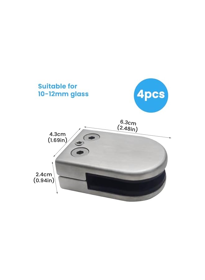 promass Glass Clips,4PCS Glass Clamps 10-12mm Glass Brackets Clamp Stainless Steel Round Glass Bracket Adjustable Flat Back Glass Clip Clamps Holder for Balustrade Staircase Handrail - Image 2