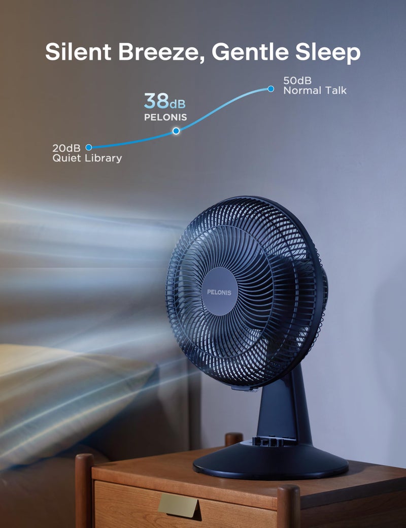 PELONIS Table Fan 12-Inch, 120Â° Oscillating Table Fan Small Portable Electric Plug-In Desk Fan with 3-Speeds, 126Â° Adjustable Tilt Head for Bedroom and Office Black - Image 5