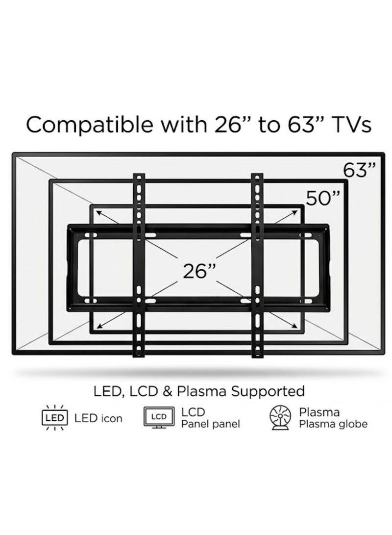 لوكاداه حامل جداري للتلفزيونات LED وLCD وبلازما من 26 إلى 63 بوصة، مصنوع من الفولاذ المتين، حامل جداري ثابت، حامل تلفزيون عالمي مع أدوات التركيب، تصميم نحيف موفر للمساحة - Image 3