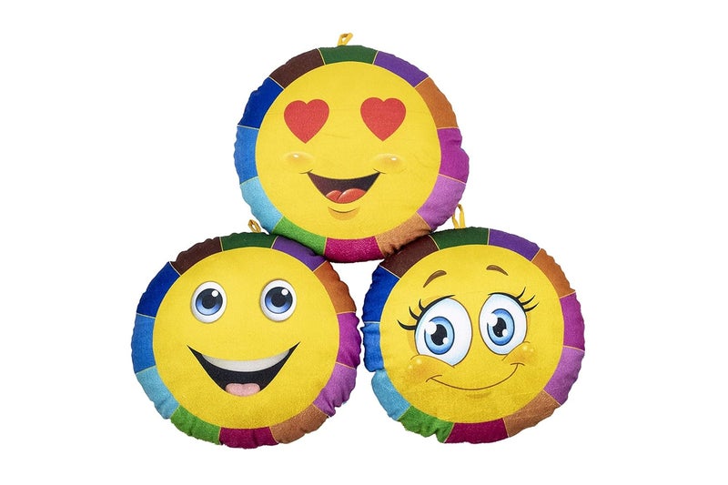 Keshav Creation Velvet Combo Of Baby Smiley Cushion Reversible Printed Emoji Side Pattern Coloring Boxes13X13 Inch Soft Toys Cushion 3 Pillow Heart Eyes Multicolor - Image 1
