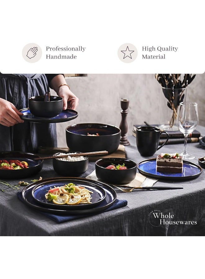 WHOLE HOUSEWARES طقم أطباق وأوعية سيراميك لجميع الأغراض - طقم عشاء آمن للاستخدام في الميكروويف وغسالة الصحون 16 قطعة مثالي للحفلات وأعياد الميلاد أو حفلات الزفاف باللون الأزرق - Image 2