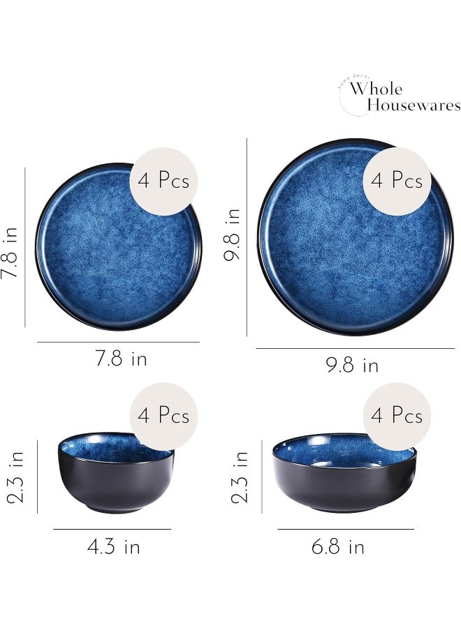 WHOLE HOUSEWARES طقم أطباق وأوعية سيراميك لجميع الأغراض - طقم عشاء آمن للاستخدام في الميكروويف وغسالة الصحون 16 قطعة مثالي للحفلات وأعياد الميلاد أو حفلات الزفاف باللون الأزرق - Image 3