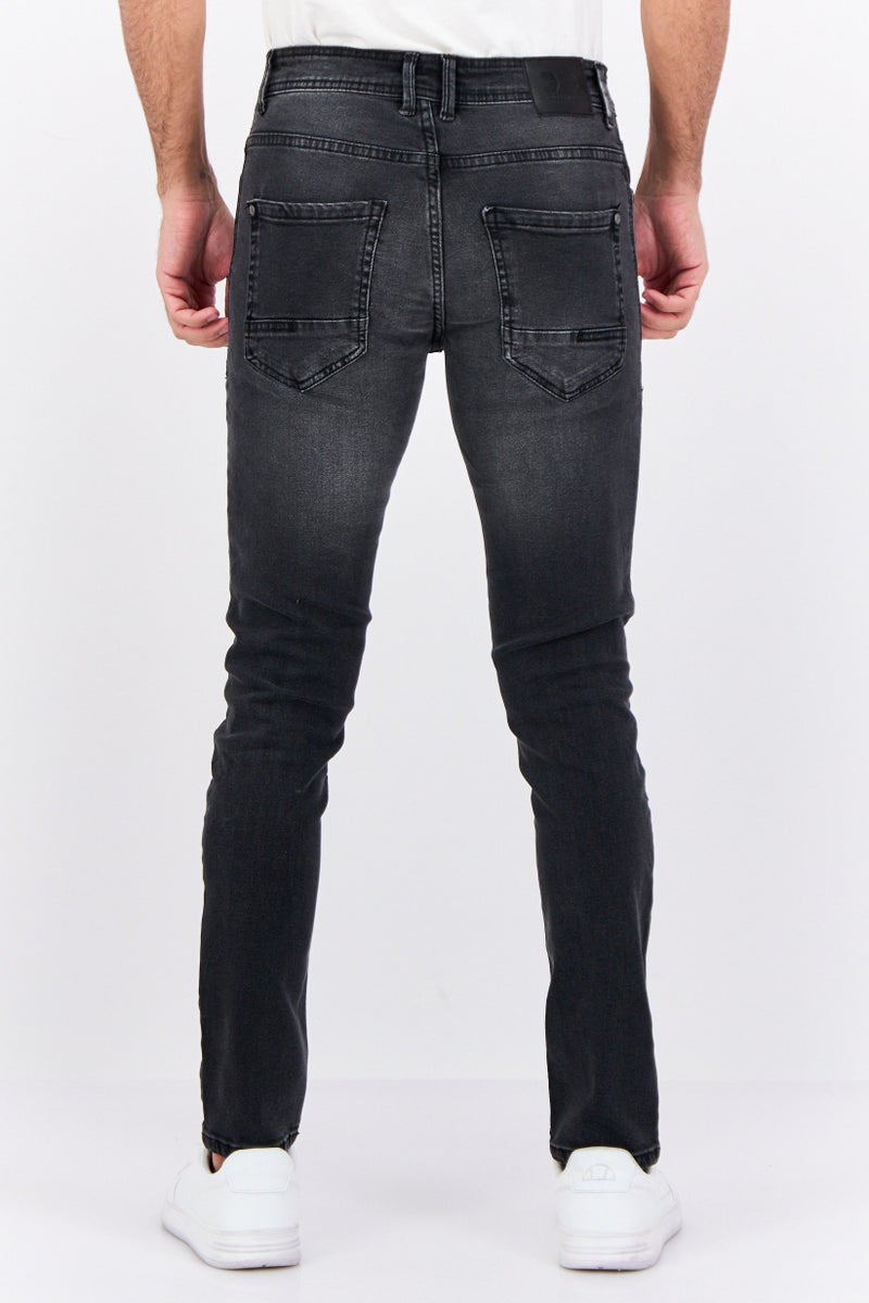 CROSSHATCH جينز قصير ضيق للرجال، مغسول وقابل للتمدد، أسود - Image 3