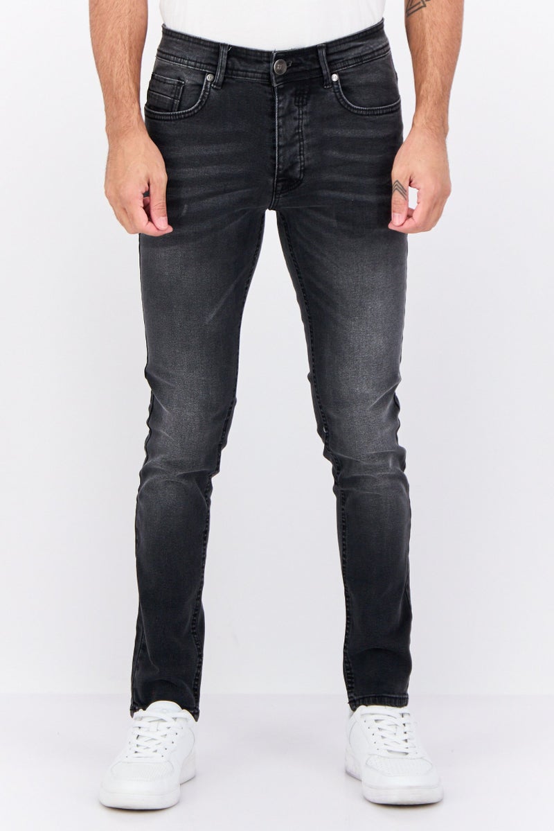 CROSSHATCH جينز قصير ضيق للرجال، مغسول وقابل للتمدد، أسود - Image 1