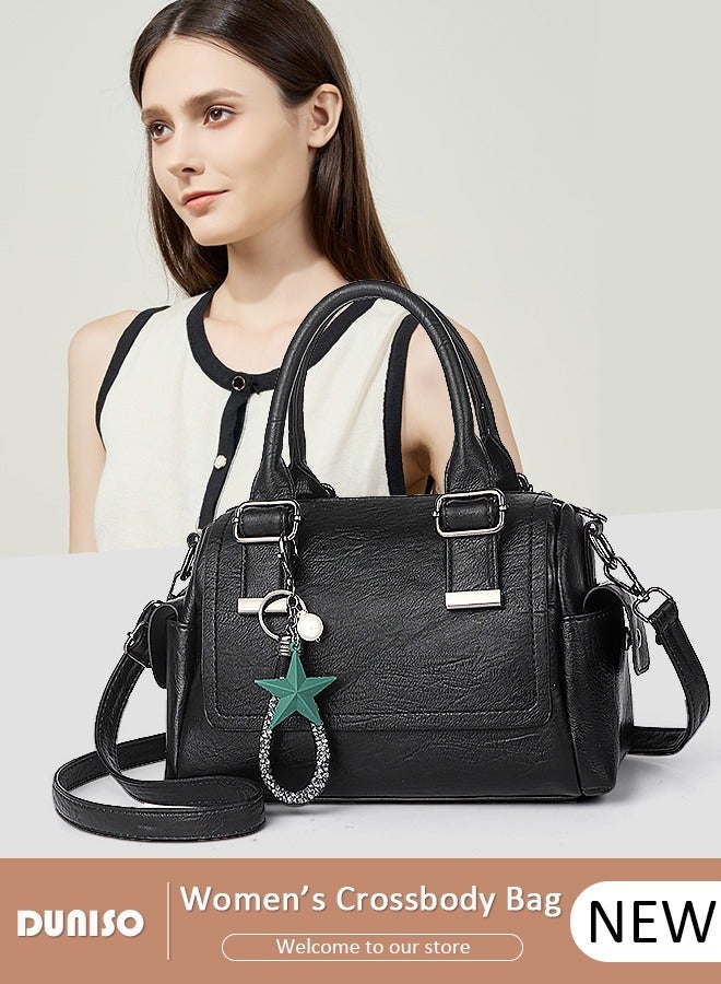 DUNISO Women's Vintage Tote Bag Handbags Faux Leather Shoulder Bag Ladies Fashion Designer Satchel Crossbody Bag with Detachable Strap for Ladies - Image 1