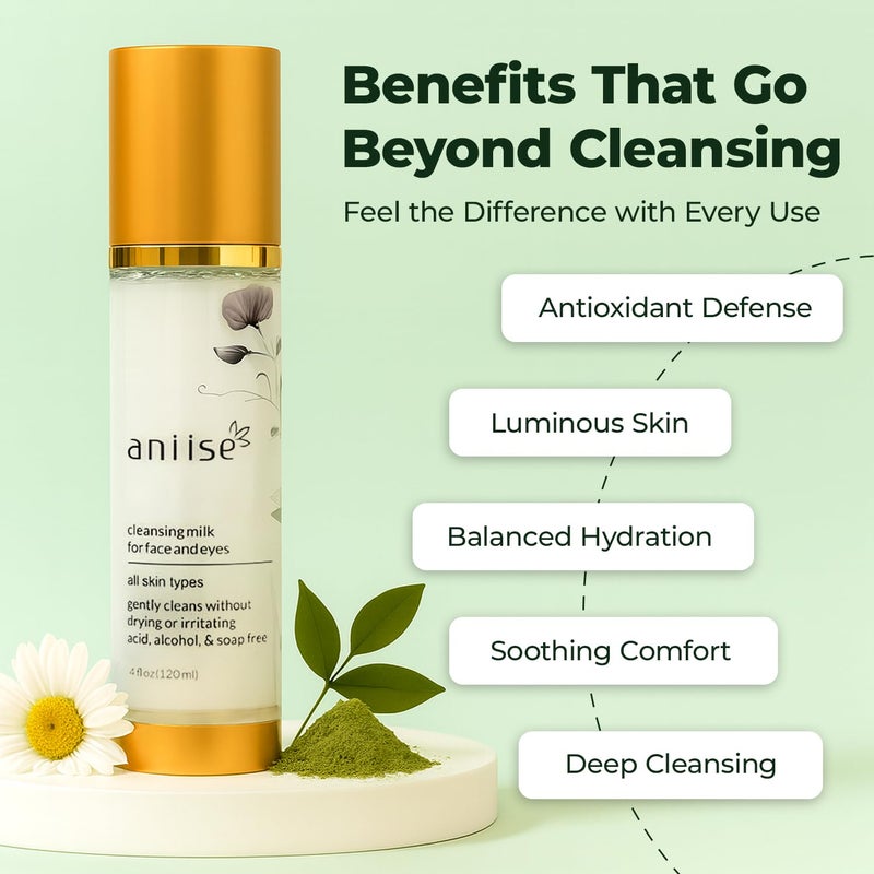 aniise Cleansing Milk for Face & Eyes â€“ Makeup Remover & Hydrating Cleanser with Glycerin, Aloe Vera & Chamomile â€“ Refines Pores, Promotes Even Complexion â€“ For All Skin Types â€“ 4 fl oz (120 mL) - Image 5