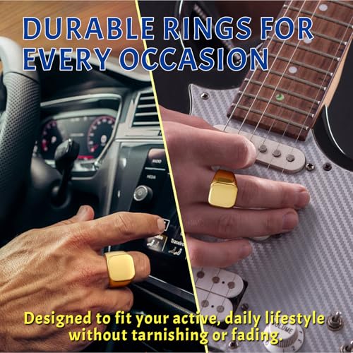ENHONG Mens Rings Stainless Steel Square Signet Rings for Men,18K Gold Plated Pinky Thumb Ring for Dad Father Jewelry Gift for Him,Men's Ring for Biker Size 7 - Image 4