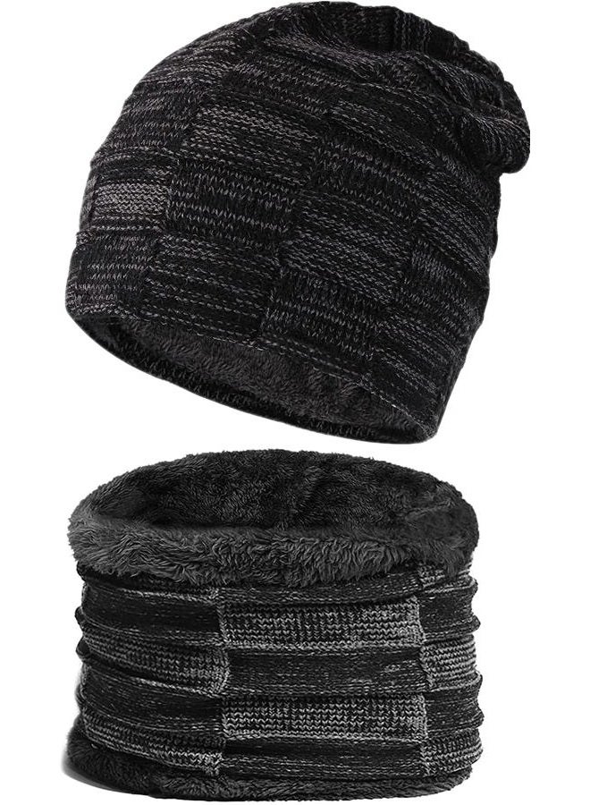 29 IYEBRAO IYEBRAO 2-Pieces Winter Beanie Hat Scarf Set Thick Fleece Lined Warm Knit Ski Hats Skull Cap for Men & Women, Black, One size - Image 1