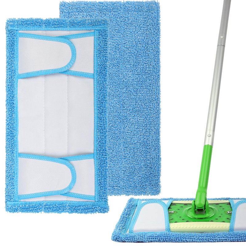 F Flammi Reusable Washable Mop Pads for Swiffer Sweeper Mop, 2-Pack Microfiber Cleaning Cloths for Hard Floors, Baseboards, Wet and Dry Dusting - Image 1