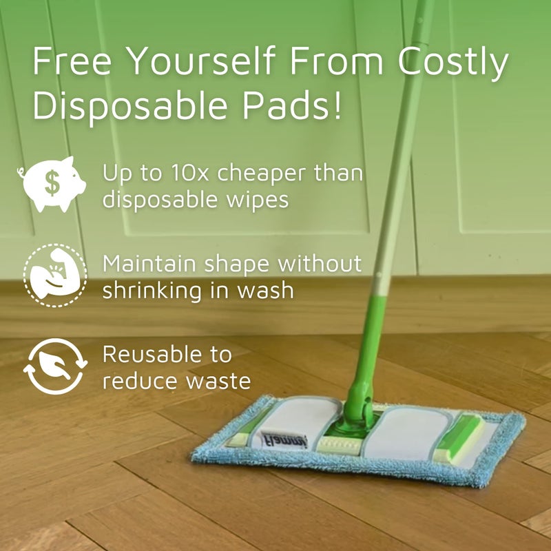 F Flammi Reusable Washable Mop Pads for Swiffer Sweeper Mop, 2-Pack Microfiber Cleaning Cloths for Hard Floors, Baseboards, Wet and Dry Dusting - Image 2
