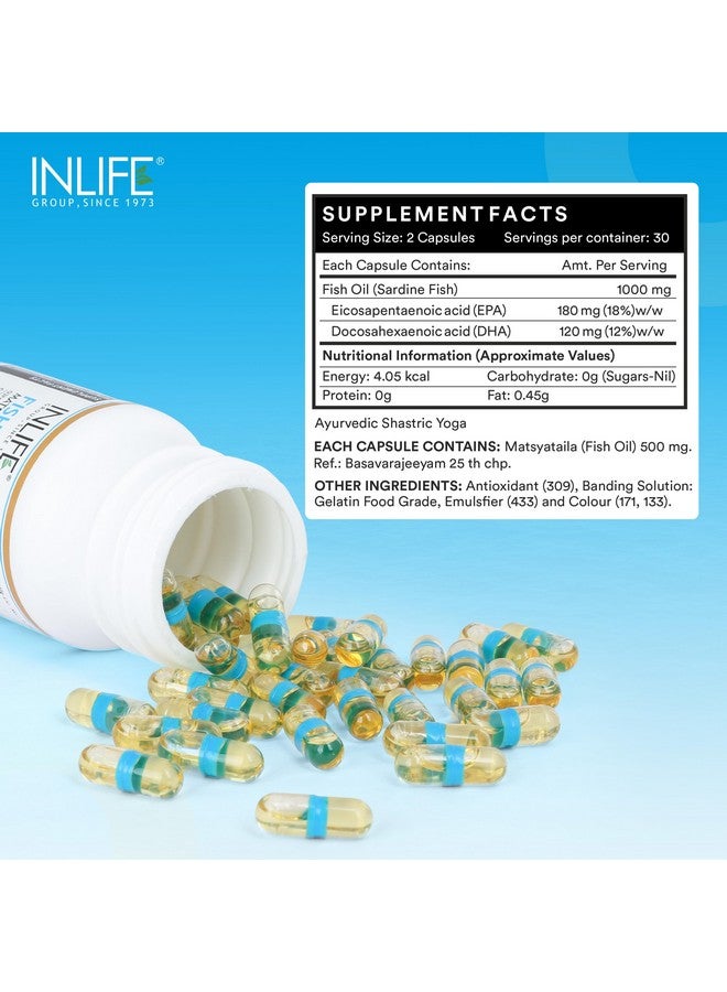 INLIFE Fish Oil Capsules Omega 3 1000mg | 180mg EPA & 120mg DHA | Promotes Brain, Heart, Joint & Eye Health - 60 Liquid Filled Capsules (Pack of 1) - Image 2