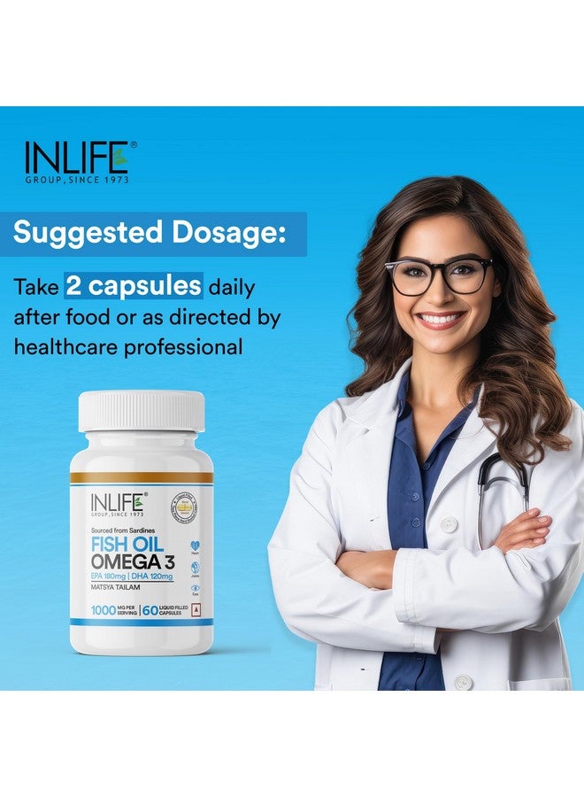 INLIFE Fish Oil Capsules Omega 3 1000mg | 180mg EPA & 120mg DHA | Promotes Brain, Heart, Joint & Eye Health - 60 Liquid Filled Capsules (Pack of 1) - Image 3