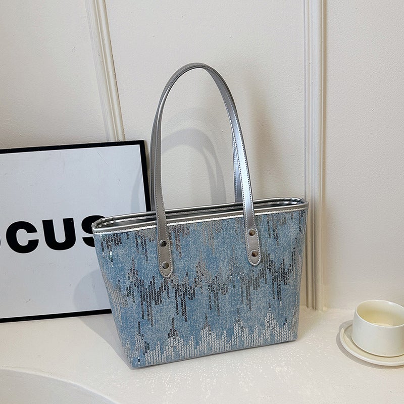 New Portable Tote Bag Women'S Bag Large Capacity Work Commuter Bag Women'S Canvas Sequin High-End Shoulder Bag - Image 3