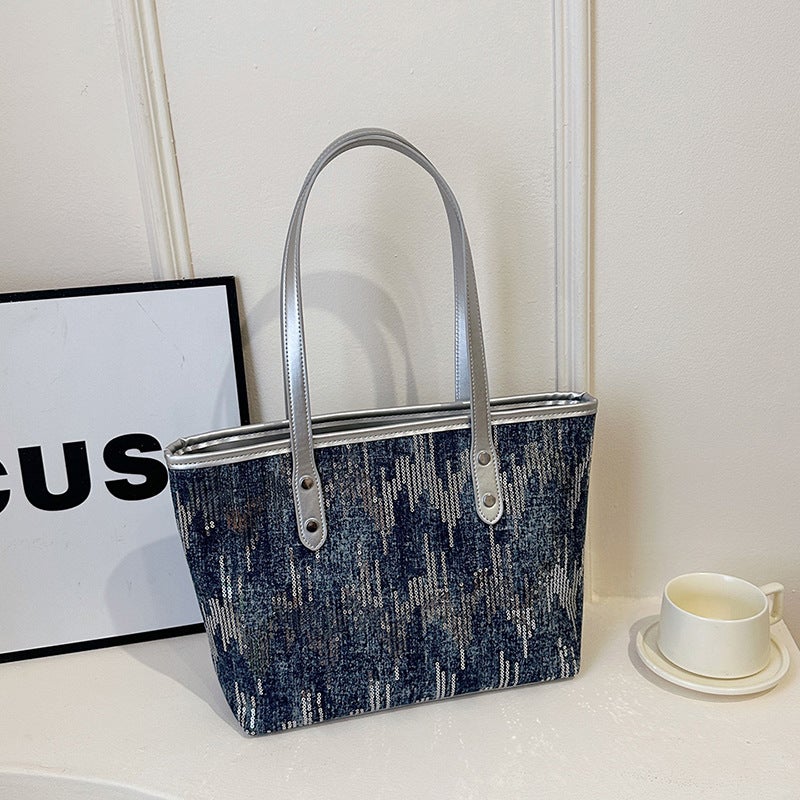 New Portable Tote Bag Women'S Bag Large Capacity Work Commuter Bag Women'S Canvas Sequin High-End Shoulder Bag - Image 2