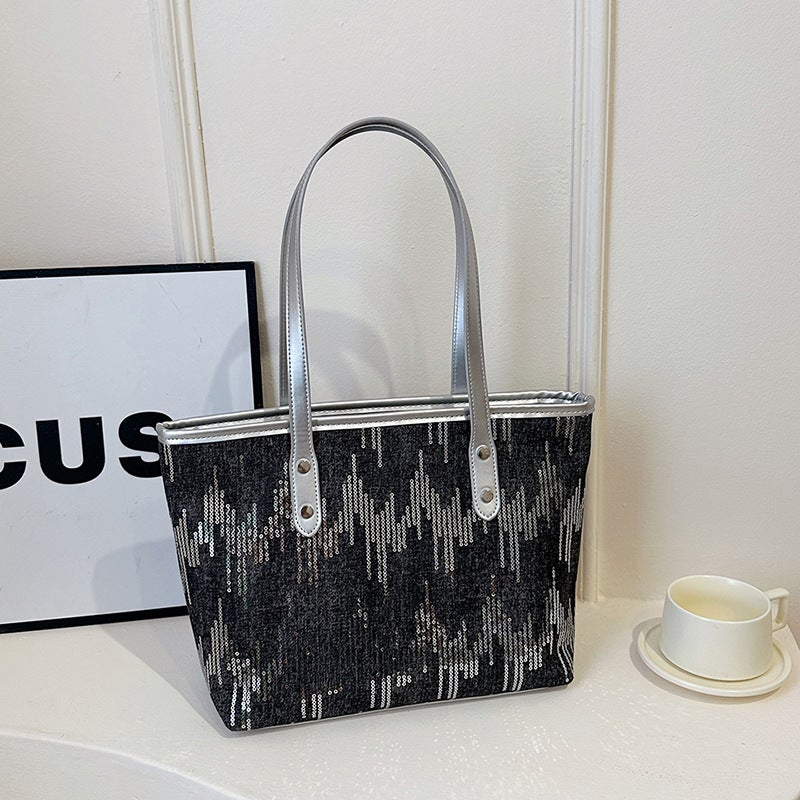 New Portable Tote Bag Women'S Bag Large Capacity Work Commuter Bag Women'S Canvas Sequin High-End Shoulder Bag - Image 4