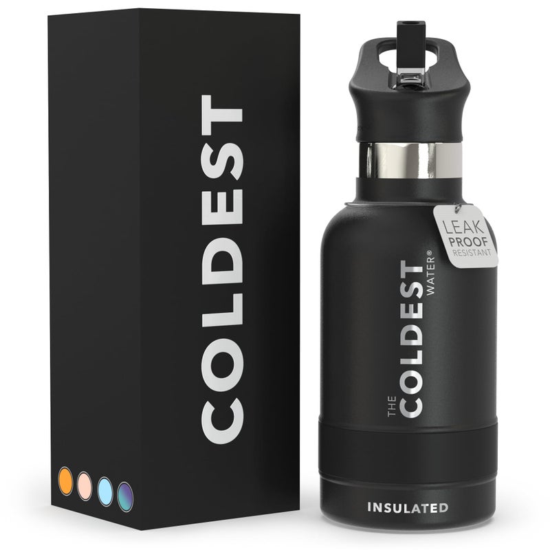 THE COLDEST WATER Coldest Sports Water Bottle with Straw Lid Vacuum Insulated Stainless Steel Metal Thermos Bottles Reusable Leak Proof Flask for Sports Gym (Stealth Black  12 oz)  - Image 1