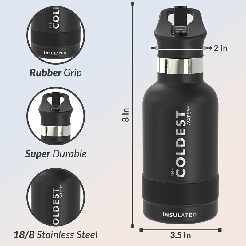 THE COLDEST WATER Coldest Sports Water Bottle with Straw Lid Vacuum Insulated Stainless Steel Metal Thermos Bottles Reusable Leak Proof Flask for Sports Gym (Stealth Black  12 oz)  - Image 5