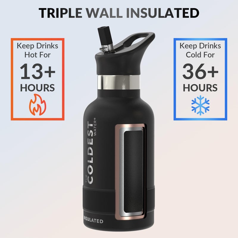 THE COLDEST WATER Coldest Sports Water Bottle with Straw Lid Vacuum Insulated Stainless Steel Metal Thermos Bottles Reusable Leak Proof Flask for Sports Gym (Stealth Black  12 oz)  - Image 2