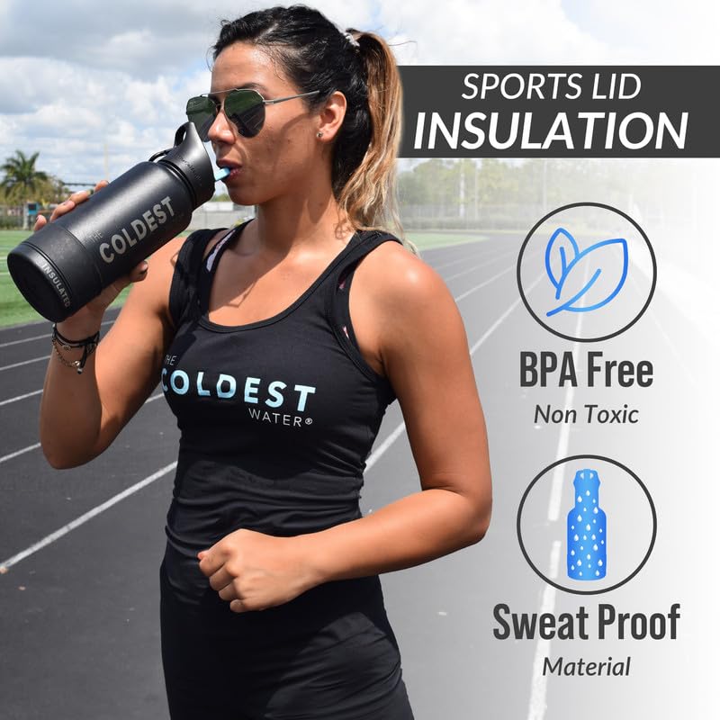 THE COLDEST WATER Coldest Sports Water Bottle with Straw Lid Vacuum Insulated Stainless Steel Metal Thermos Bottles Reusable Leak Proof Flask for Sports Gym (Stealth Black  12 oz)  - Image 4