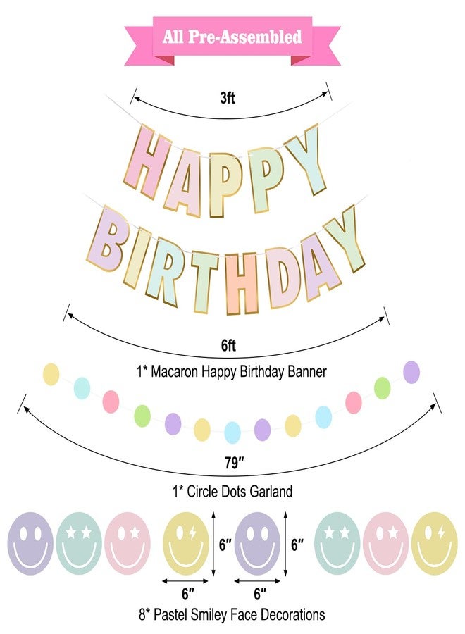 Danadia Pastel Birthday Decorations, Pre-Strung Happy Birthday Banner with Smiley Face and Circle Dot Garland,NO DIY Preppy Party Decorations for Women Girls Men Boys - Image 2