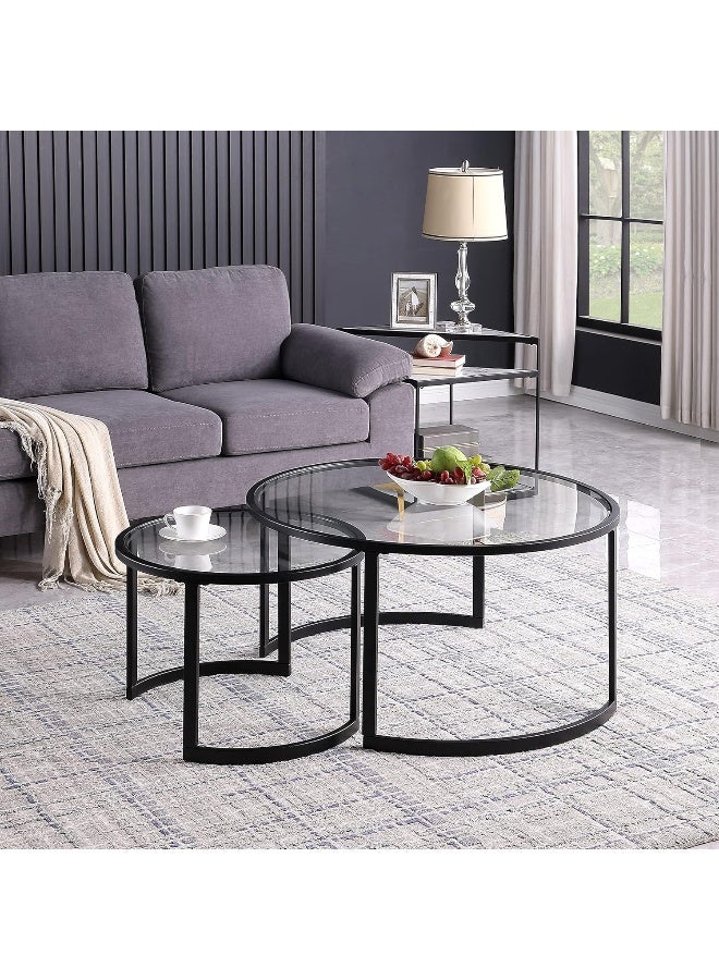 Hometaste Metal Round Nesting Coffee Table Set - 2-Piece Living Room Center Table Set - Modern Nesting Tables - Sofa Side Table - Stylish Living Room Furniture