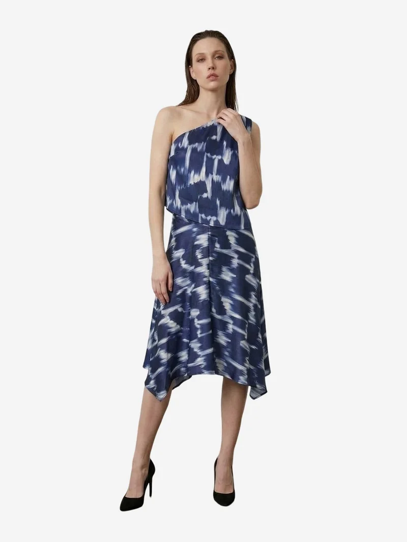 My Fashion Multicolor MY FASHION Asymmetrical Satin Blouse and Midi Skirt Set for Women | Best Price UAE