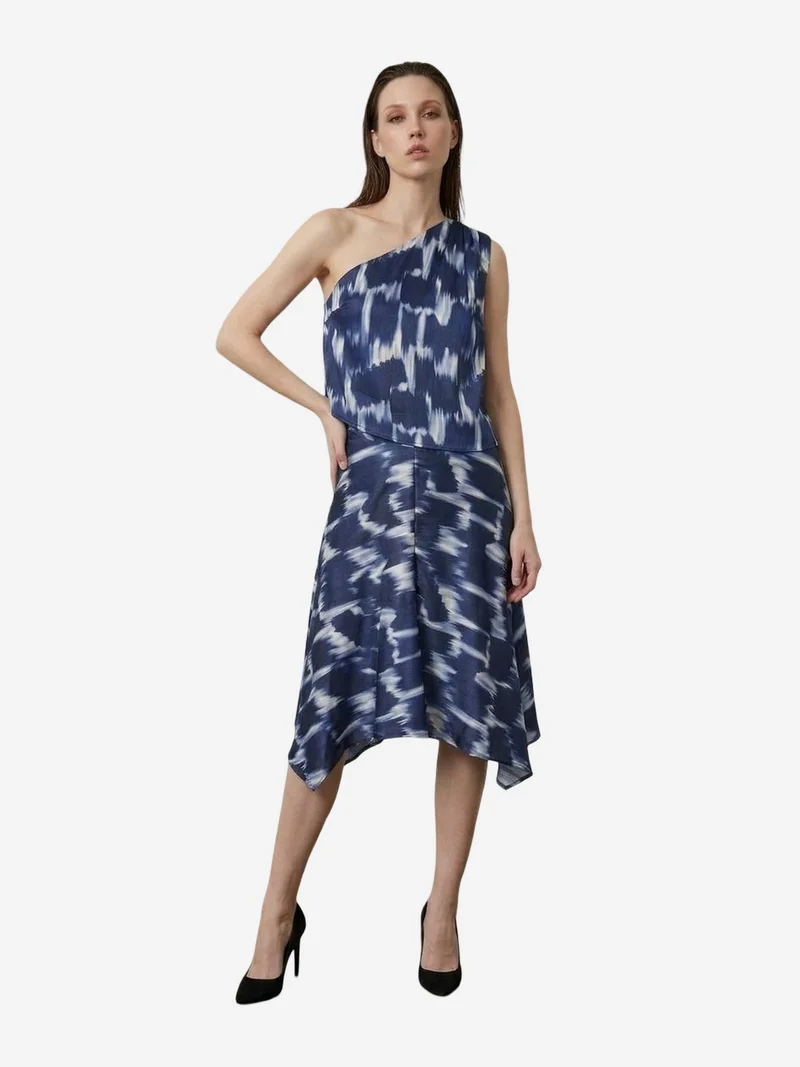 ماي فاشن MY FASHION Asymmetrical Satin Blouse and Midi Skirt Set