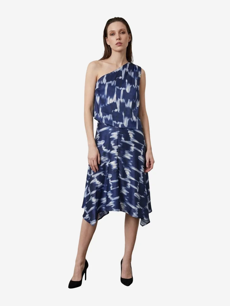 ماي فاشن MY FASHION Asymmetrical Satin Blouse and Midi Skirt Set
