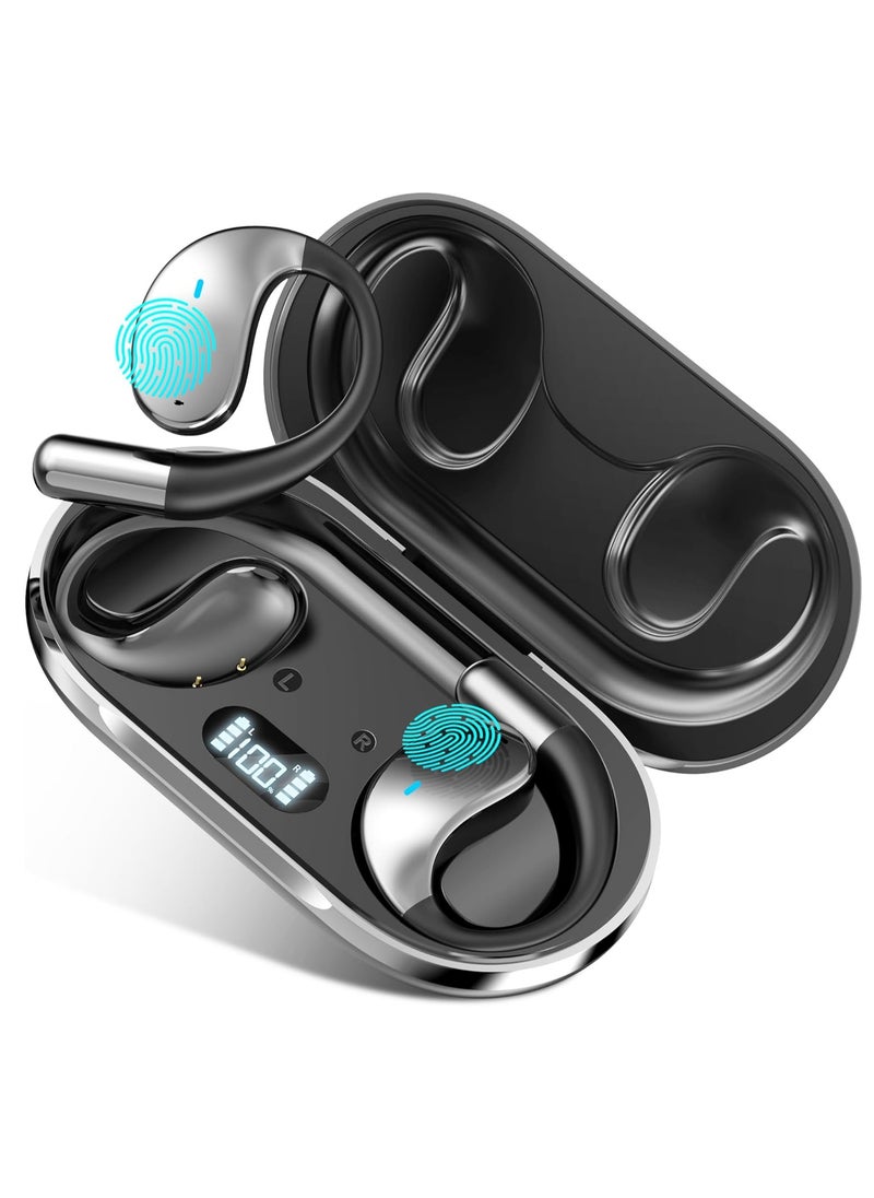 JBLTM Wireless open-ear bluetooth earbuds with ear hooks, painless wired earbuds, running sports earphones, open-ear bluetooth fitness earbuds, over-ear IPX5 waterproof earbuds, ENC noise-canceling wireless over-ear earbuds with LED digital display, charging case, sweat-proof for running, suitable for sports runners, black  - Image 1