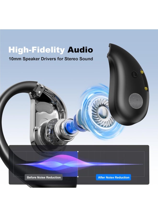 JBLTM Wireless open-ear bluetooth earbuds with ear hooks, painless wired earbuds, running sports earphones, open-ear bluetooth fitness earbuds, over-ear IPX5 waterproof earbuds, ENC noise-canceling wireless over-ear earbuds with LED digital display, charging case, sweat-proof for running, suitable for sports runners, black  - Image 4