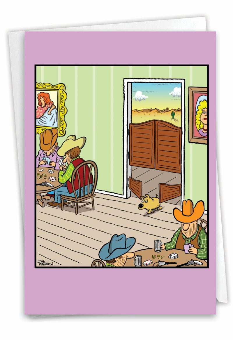 NobleWorks - 1 Happy Birthday Greeting Card Funny - Cartoon Comic Humor, Celebrate Birthdays Notecard - Saloon Dog Door C7368BDG - Image 1
