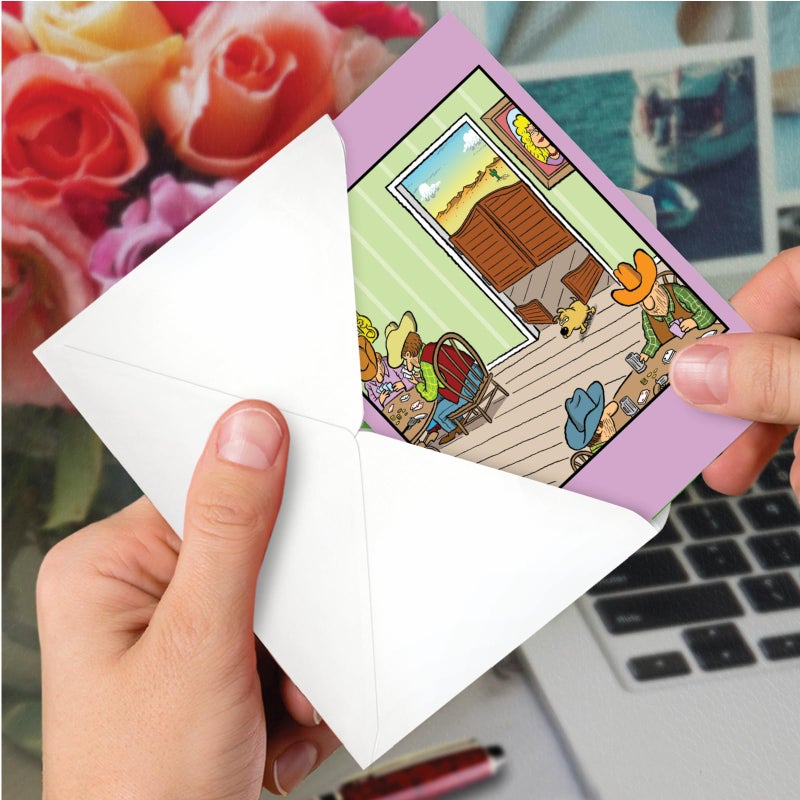 NobleWorks - 1 Happy Birthday Greeting Card Funny - Cartoon Comic Humor, Celebrate Birthdays Notecard - Saloon Dog Door C7368BDG - Image 4