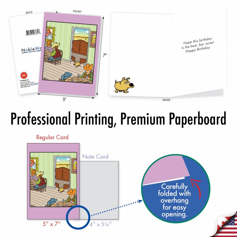 NobleWorks - 1 Happy Birthday Greeting Card Funny - Cartoon Comic Humor, Celebrate Birthdays Notecard - Saloon Dog Door C7368BDG - Image 3