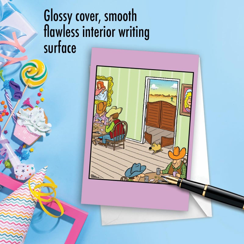 NobleWorks - 1 Happy Birthday Greeting Card Funny - Cartoon Comic Humor, Celebrate Birthdays Notecard - Saloon Dog Door C7368BDG - Image 5