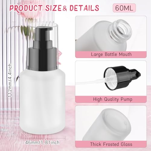 Wresty 6 Pcs Empty Glass Pump Bottles Refillable Cream Lotion Bottles Travel Sample Bottle Cosmetic Dispenser Bottle Containers For Lotion Cream Emulsion Essence (White, 60ml/2oz) - Image 2