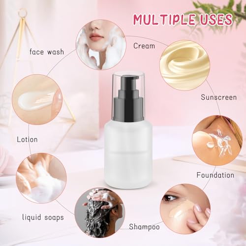 Wresty 6 Pcs Empty Glass Pump Bottles Refillable Cream Lotion Bottles Travel Sample Bottle Cosmetic Dispenser Bottle Containers For Lotion Cream Emulsion Essence (White, 60ml/2oz) - Image 5