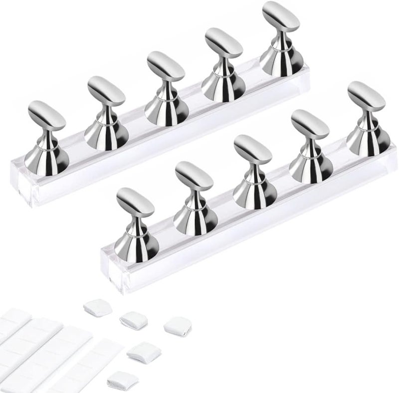 Etercycle Acrylic Nail Display Stand DIY Nail Crystal Holder Magnetic Practice Stands with Reusable Adhesive Putty Clay for False Nail Tip Manicure Tool (2 Sliver)