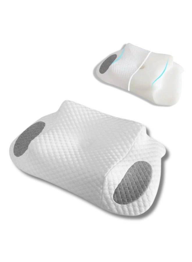 وسادة من قماش الحرير الثلجي دعم عنق الرحم لتقويم العظام، الميموري فوم لتخفيف الام الرقبة والكتف. اللون ابيض، مقاس (60 x 35 x12 سم).