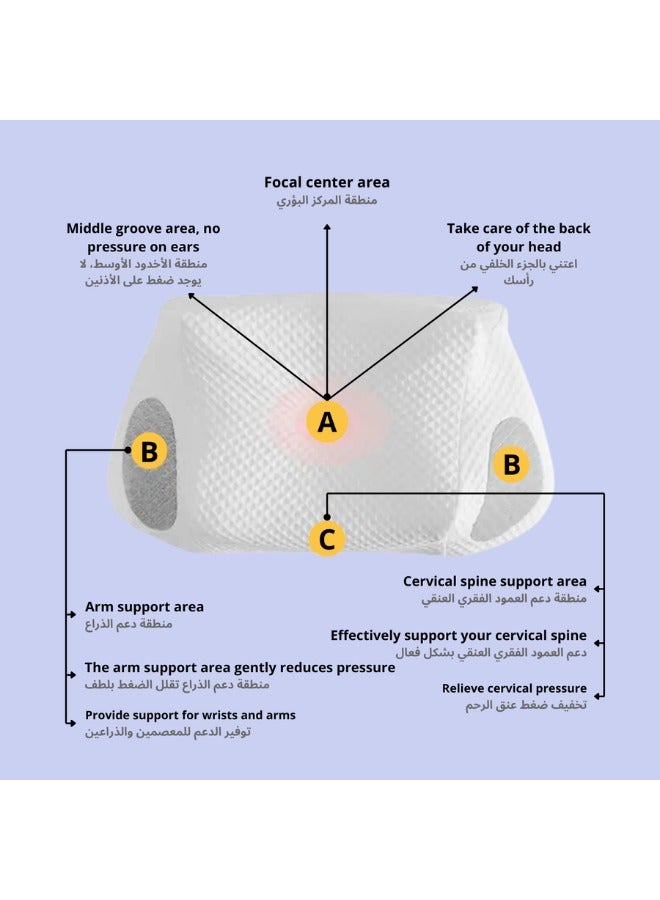 وسادة من قماش الحرير الثلجي دعم عنق الرحم لتقويم العظام، الميموري فوم لتخفيف الام الرقبة والكتف. اللون ابيض، مقاس (60 x 35 x12 سم).
