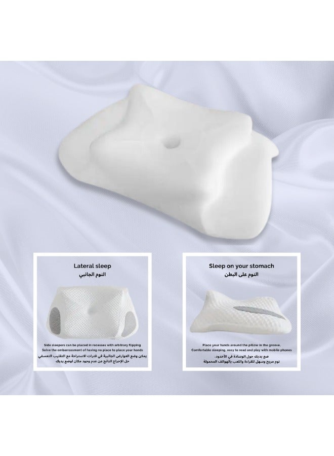 وسادة من قماش الحرير الثلجي دعم عنق الرحم لتقويم العظام، الميموري فوم لتخفيف الام الرقبة والكتف. اللون ابيض، مقاس (60 x 35 x12 سم).