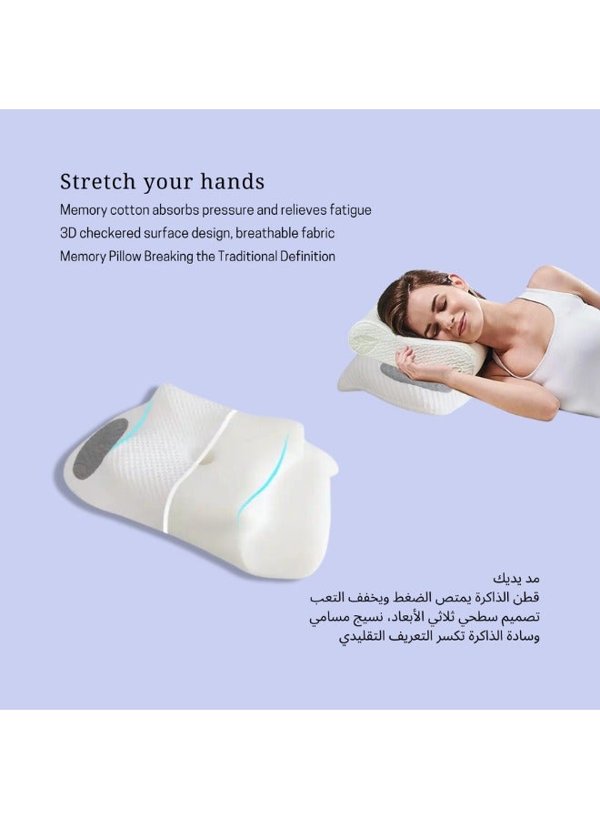 وسادة من قماش الحرير الثلجي دعم عنق الرحم لتقويم العظام، الميموري فوم لتخفيف الام الرقبة والكتف. اللون ابيض، مقاس (60 x 35 x12 سم).