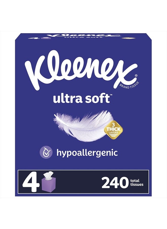 Kleenex Ultra Soft Facial Tissues, 4 Cube Boxes, 60 Tissues per Box, 3-Ply (240 Total Tissues), Packaging May Vary  - Image 1