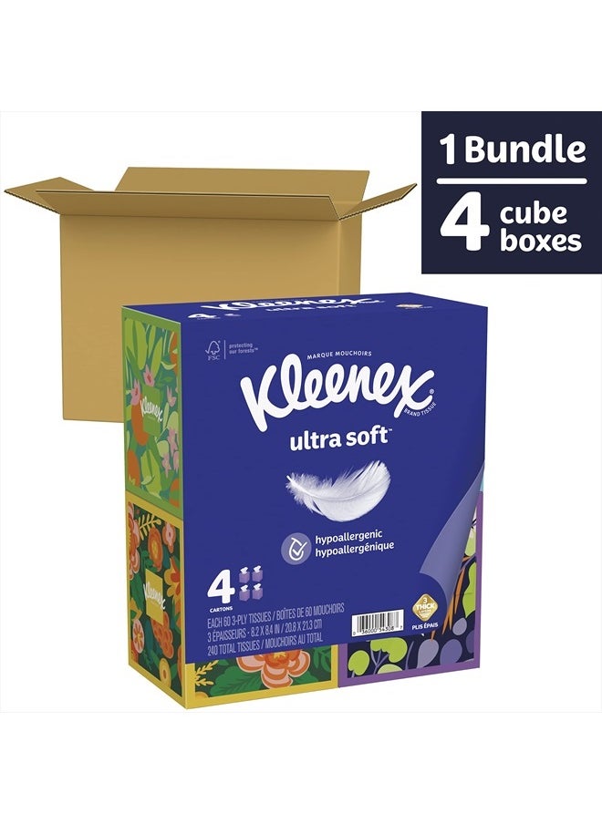 Kleenex Ultra Soft Facial Tissues, 4 Cube Boxes, 60 Tissues per Box, 3-Ply (240 Total Tissues), Packaging May Vary  - Image 3