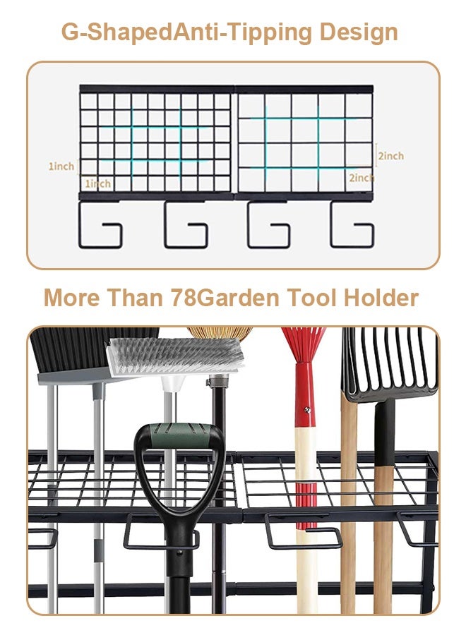 Forthcan Heavy Duty Garden Tool Organizer Rack, Freestanding Metal Storage Stand with Hooks and Shelves for Garage, Yard and Outdoor Tools - Image 5