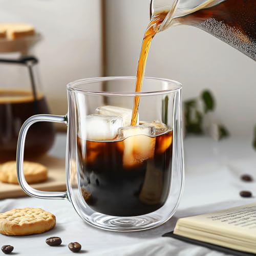 COMOME Double Walled Glass Coffee Mugs 12 oz, Glass Coffee Cups Set of 4 with Spoons, Clear Coffee Mug with Handles for Hot Beverages, Cappuccino, Latte, and Tea Bags. - Image 5