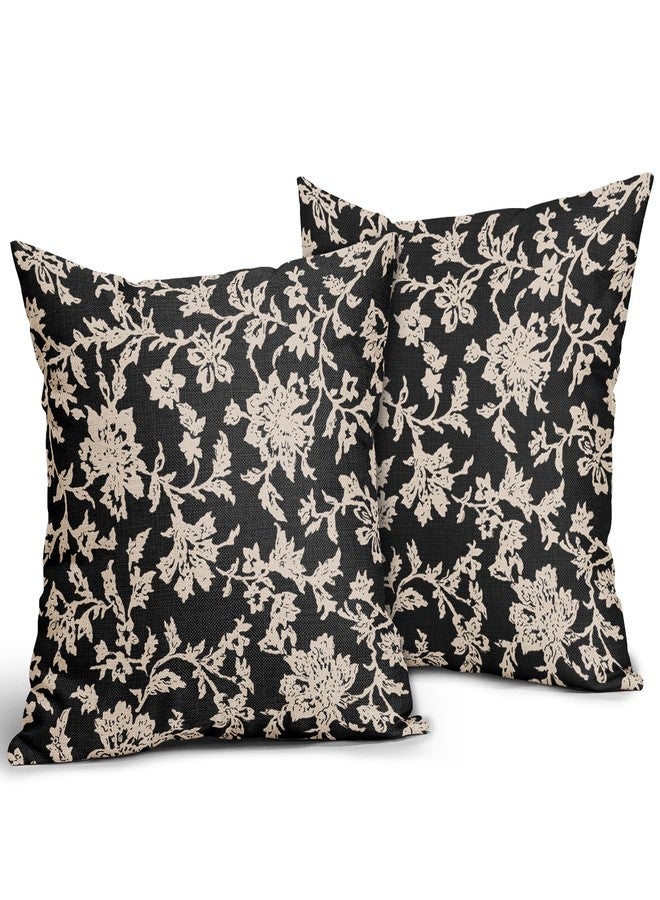 Aytipun Black Floral Pillow Covers 18x18 Set of 2 Brown Cream Vintage Flower Block Print Pattern Decorative Throw Pillowcases Outdoor Rustic Farmhouse Square Cushion Cases Decor for Home Couch Sofa Bed - Image 2