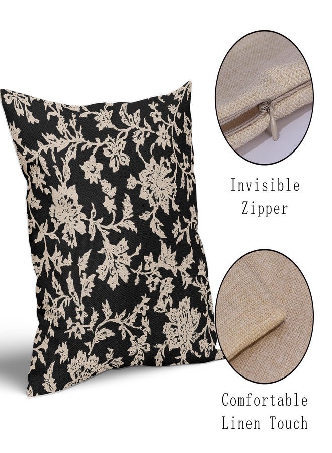 Aytipun Black Floral Pillow Covers 18x18 Set of 2 Brown Cream Vintage Flower Block Print Pattern Decorative Throw Pillowcases Outdoor Rustic Farmhouse Square Cushion Cases Decor for Home Couch Sofa Bed - Image 4