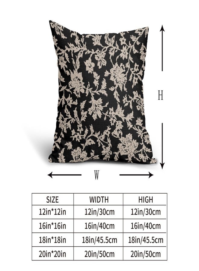 Aytipun Black Floral Pillow Covers 18x18 Set of 2 Brown Cream Vintage Flower Block Print Pattern Decorative Throw Pillowcases Outdoor Rustic Farmhouse Square Cushion Cases Decor for Home Couch Sofa Bed - Image 5