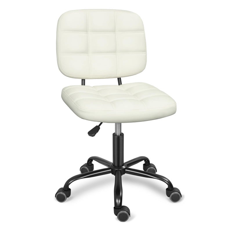 ERGOSEAT كرسي مكتب منزلي بدون ذراعين من ERGOSEAT مع عجلات، كرسي تصميم عصري مريح مع عجلات دوارة بزاوية 360 درجة، كراسي مهام كمبيوتر قابلة للتعديل في الارتفاع لمساحات صغيرة، أبيض - Image 1